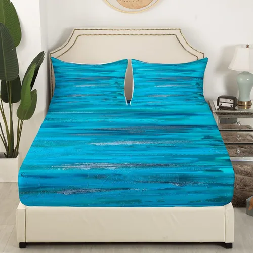 Miniatura 10 de Erosebridal Juego de sábanas de color negro con diseño de grunge azul, juego de sábanas abstractas de acuarela degradada, tamaño individual, teñido