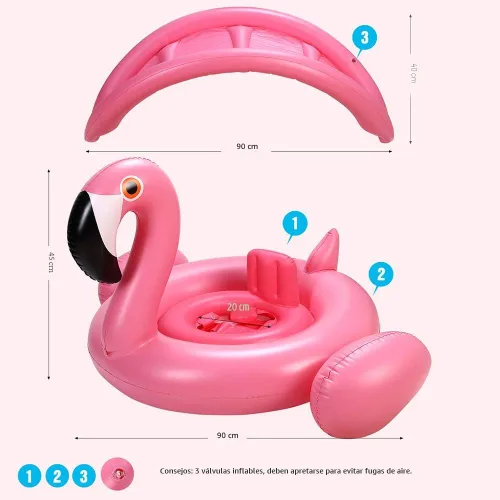 Miniatura 6 de Flotador de piscina para bebés con dosel, anillo de natación inflable de flamenco, flotadores de piscina infantil, juguetes para bebés, niñas