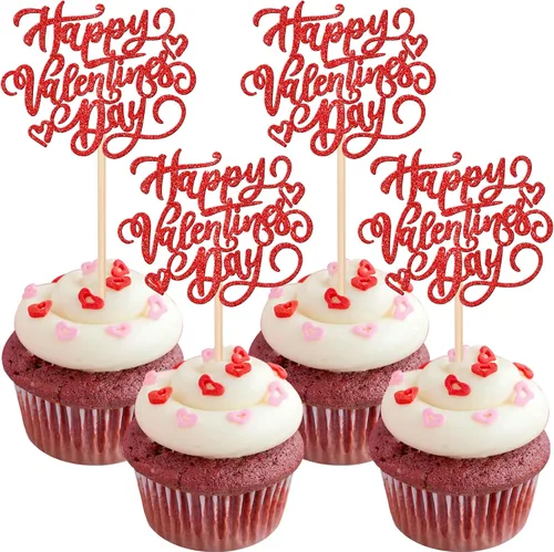 Miniatura 10 de 24 piezas de decoración para cupcakes con purpurina para el día de San Valentín, dulce amor, corazón, Oh Baby para magdalenas, temática del día