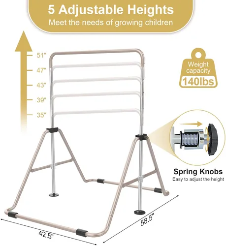 Miniatura 2 de SHIWEI Barra de gimnasia para niños, barra de gimnasia plegable con 5 alturas ajustables, equipo de entrenamiento expandible para interiores