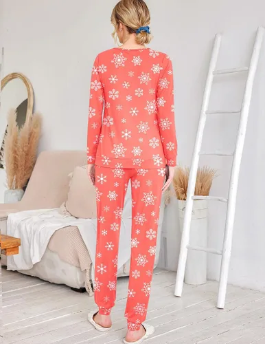 Miniatura 245 de Ekouaer Conjunto de pijama de manga larga para mujer, ropa de dormir suave con cuello redondo y bolsillos