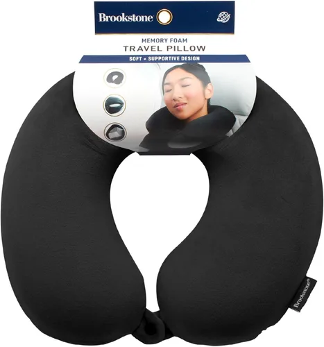 Brookstone Almohada de viaje para el cuello - Funda de forro polar ligera en forma de U rellenable con espuma viscoelástica para viajes y soporte