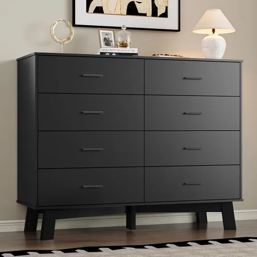 Miniatura 17 de BORNOON Cómoda para dormitorio con 6 cajones, cajonera moderna de 47.2" con manijas de metal, base en forma de X y pata central ajustable
