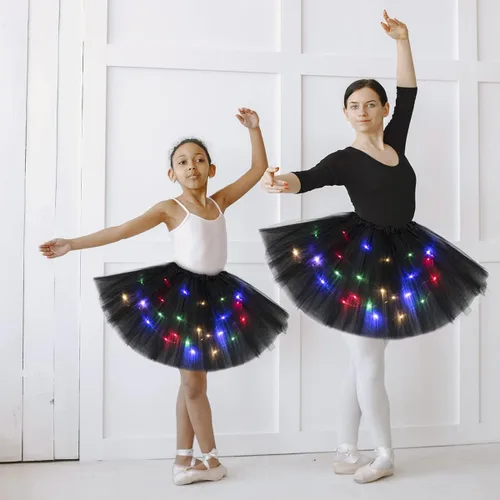 Miniatura 5 de Tutús iluminado de 3 capas para mujer, falda tutú LED para adultos y adolescentes, falda clásica elástica de ballet, disfraz de fiesta brillante