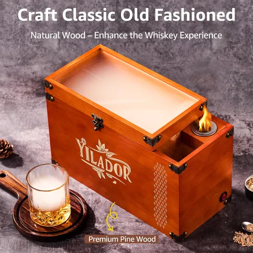 Miniatura 4 de Kit de fumador a la antigua – Caja de regalo de madera premium para whisky y cócteles, fumador eléctrico de 2 en 1 para bebidas y alimentos