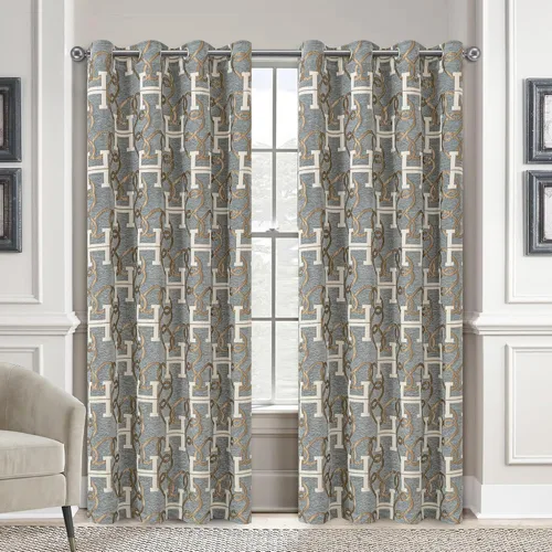 Miniatura 11 de Cortinas opacas modernas de letra H para sala de estar, cortina de ventana de lujo con patrón de cadena de chenilla, jacquard de 84 pulgadas