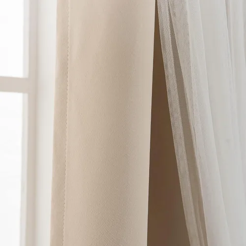 Miniatura 4 de INLINAS Cortinas opacas beige con superposición transparente, paneles térmicos y de reducción de ruido con ojales en la parte superior
