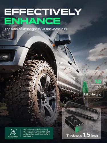 Miniatura 3 de YHTAUTO Kit de elevación de nivelación trasera de 1.5 pulgadas compatible con Ford F-150 2004-2020 RWD/4WD Pernos en U de acero y bloques