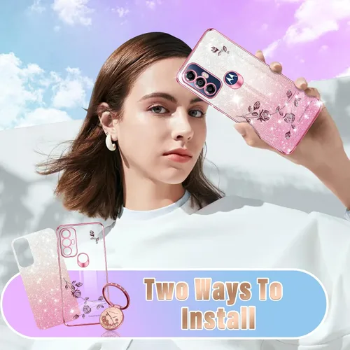 Miniatura 6 de Likiyami Funda 3 en 1 para Motorola Moto G Play 2023, Moto G Pure, Moto G Power 2022 – Funda femenina con purpurina para mujeres y niñas, bonito