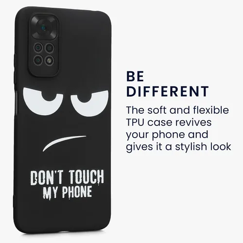 Miniatura 3 de kwmobile Funda de silicona TPU compatible con Xiaomi Redmi Note 11 / Note 11S - Funda suave - Don't Touch My Phone Blanco/Negro
