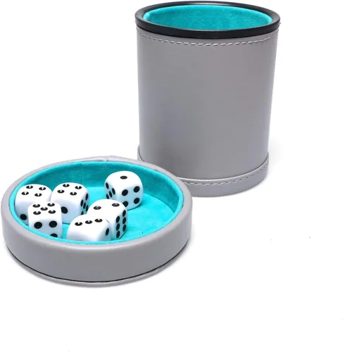 Miniatura 2 de Taza de dados de cuero sintético con tapa, coctelera de dados con forro de fieltro, incluye 6 dados de puntos para juegos de dados Yahtzee Bar Azul