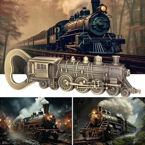 Miniatura 4 de Abrebotellas de tren de vapor, abridor de cerveza único para hombres, papá, novio, regalos de cumpleaños, locomotora de bronce con bolsa de Bronce