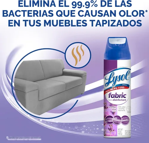 Miniatura 8 de Lysol Spray Desinfectante para Telas, Spray Sanitizante y Antibacteriano, Para Desinfectar y Desodorizar Muebles Tapizados, Lavender Fields 15 Fl.