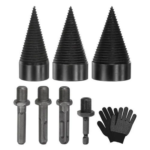 Miniatura 16 de M METERXITY Paquete de 1 broca divisora de madera de 1.260 in + 4 asas (cuadrada+redonda+vástago hexagonal+hexagonal pequeño) broca divisor de leña