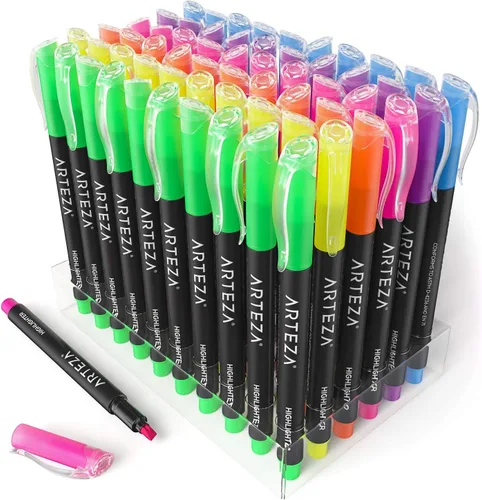 Miniatura 4 de ARTEZA Resaltadores – Juego de 60 colores neón surtidos con puntas de cincel estrechas, tinta de secado rápido para la escuela, oficina, diario