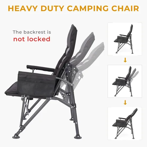 Miniatura 2 de Sillas de campamento para adultos, respaldo ajustable, silla de campamento plegable de gran tamaño, soporta 350 libras para exteriores con Negro