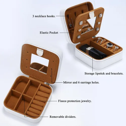 Miniatura 4 de Joyero pequeño Traveli - Joyero organizador Joyero de viaje pequeño blanco con soporte para joyas, artículos esenciales de viaje, regalo