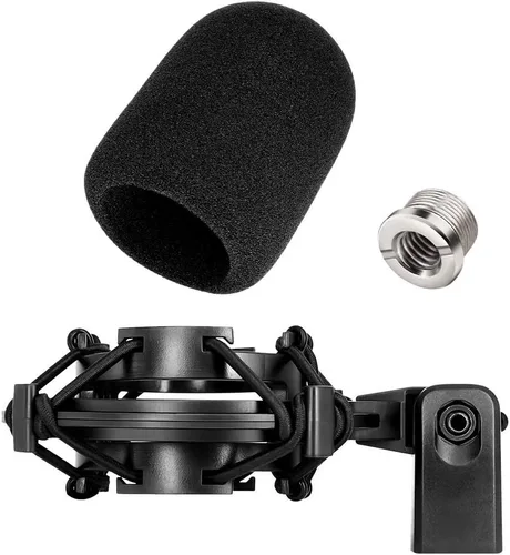Miniatura 5 de AT2020 Soporte de amortiguador para micrófono con filtro pop, [Construido a medida para micrófono audio technica] Clip de sujeción de amortiguador