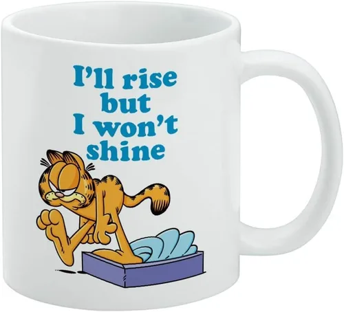 GRAPHICS & MORE Garfield - Taza de café de cerámica con texto en inglés "I'll Rise but I won't Shine", tazas de regalo novedosas para café, té y