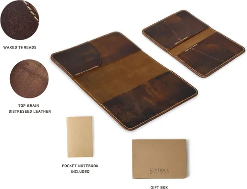 Miniatura 3 de Rustique Style Leather Journal Cover for Field Notes & Moleskine Cahier Pure Full Grain Vintage Leather Passport Wallet & Card Holder Premium