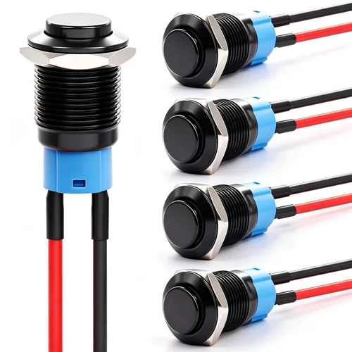 Miniatura 14 de Twidec /6 unids interruptor de botón momentáneo de 0.472 in agujero de montaje de 1/2 "encendido apagado mini redondo impermeable negro con cables