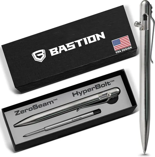 BASTION® Bolígrafo Bolt Action Delgado de Lujo, Bolígrafo EDC Duradero con Punta Fina, Bolígrafo Profesional para Escuela y Trabajo - Acero Acero