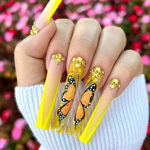 Miniatura 18 de Uñas postizas a presión de longitud cuadrada larga, cobertura completa, reutilizables, uñas postizas de bailarina, uñas adhesivas con diseños