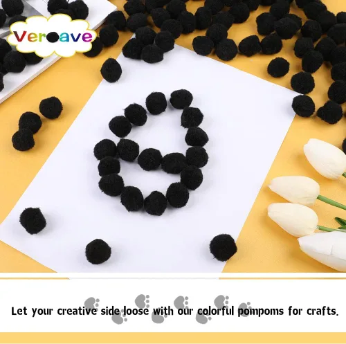 Miniatura 3 de Veroave Pompones negros, 150 pompones de 1 pulgada para manualidades, bolas de soplo, manualidades y manualidades para decoración de manualidades