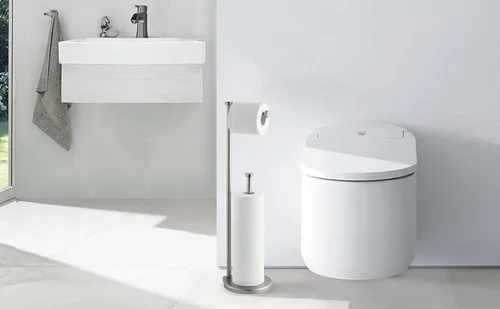 Miniatura 5 de SunnyPoint Soporte de papel higiénico de baño independiente con reserva, el área de reserva tiene suficiente espacio para rollo jumbo Cepillo