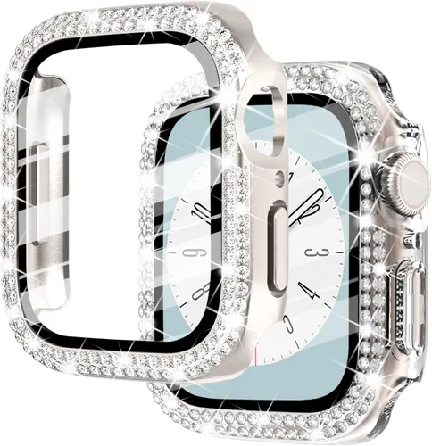Miniatura 25 de NewWays Paquete de 2 carcasas brillantes para Apple Watch, 1.496 pulgadas, Series 3, 2, 1, diamantes de imitación de cristal con diamantes