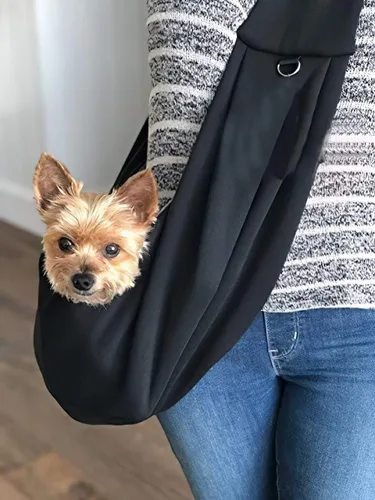 Miniatura 7 de Bolsa de viaje pequeña para perros y gatos – Transportador de mascotas manos libres con correa ajustable y barril de identificación de acero