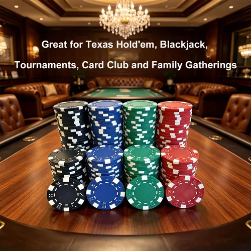 Miniatura 4 de SEETOOOGAMES 200 Piezas 11.5g Fichas de Póquer de Casino con Diseño de Dados a Rayas de Compuesto de Arcilla - 4 Colores (rojo, verde, negro y azul)
