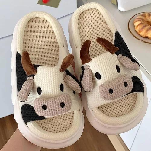 Miniatura 7 de Pantuflas de vaca para mujeres y hombres, pantuflas de interior para el hogar, bonitas pantuflas de animales de felpa mullidas, zapatos