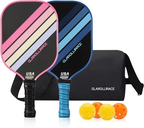 Miniatura 14 de Juego de 2 palas de pickleball 4 raquetas de pickleball, juego de pickleball aprobado por USAPA, superficie de fibra de vidrio fibra de carbono