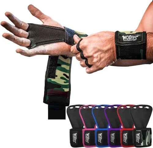 Miniatura 9 de JerkFit WODies - Agarres de gimnasia y levantamiento de pesas con muñequeras – Guantes de gimnasio versátiles de 3 agujeros para dominadas