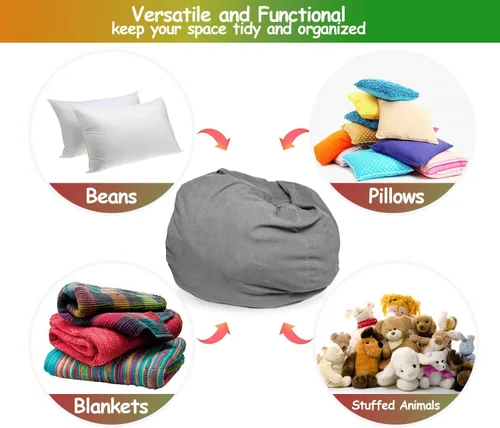 Miniatura 4 de Stuffed Animal Bean Bag Storage Chair Cover (No Filler) Soft Washable Stuffable Removable Premium Organizing Plush Toys Comfortable Organizer Keep