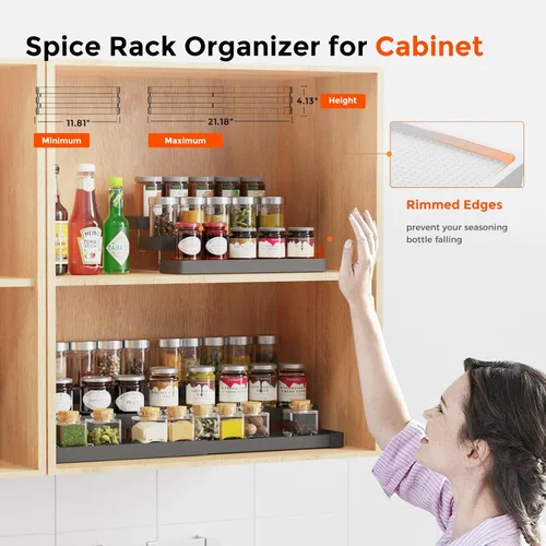 Miniatura 3 de Organizador de especias expandible – Organizador de especias ajustable de 3 niveles para gabinete y encimera – Fácil visibilidad – Negro