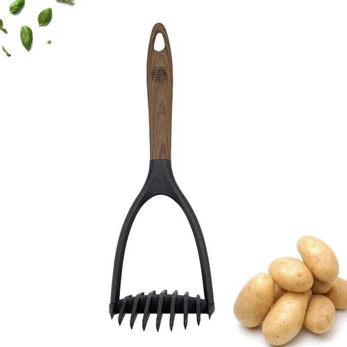 Miniatura 3 de Trituradores de patatas con mango suave al tacto de madera para cocinar, agarre elegante y cómodo, herramienta de puré de patatas a presión