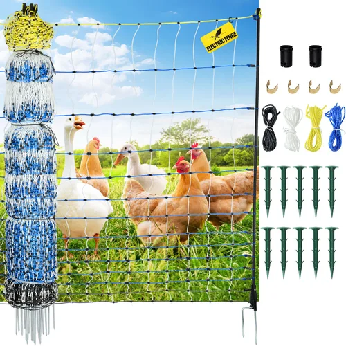 Red eléctrica para aves de corral, 47.2 pulgadas de alto x 164 pies de largo, valla de pollo portátil con postes de fibra de vidrio de doble punta