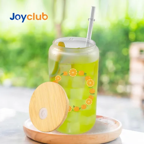 Miniatura 7 de Joyclub Paquete de 8 vasos de vidrio en blanco para sublimación con tapas y pajitas de bambú, latas de cerveza de vidrio esmerilado de 16 onzas