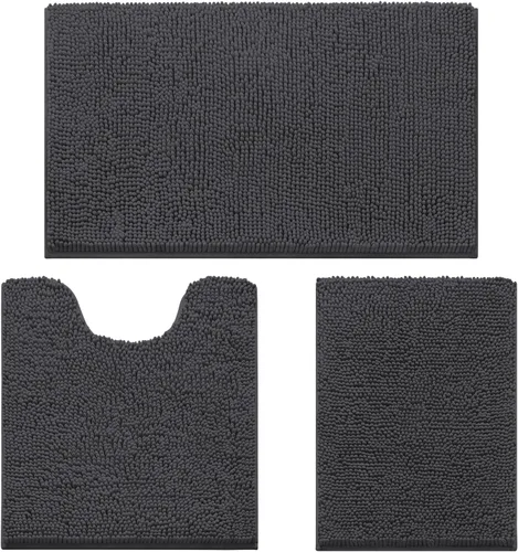 Miniatura 32 de HOMEIDEAS Juego de 3 alfombras de baño, ultra suaves, antideslizantes, absorbentes, de chenilla, juego de alfombrillas de baño para inodoro (beige)