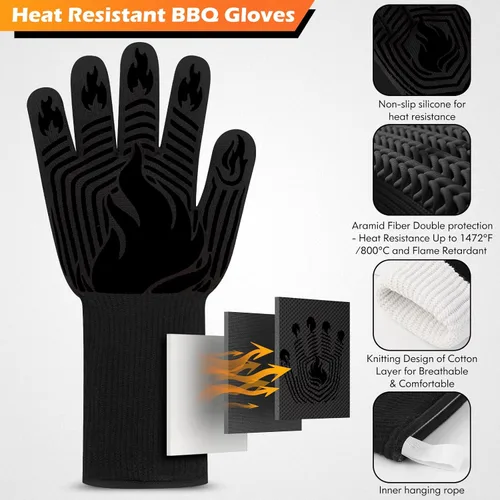 Miniatura 3 de Guantes BBQ, 1472 °F, resistentes al calor, guantes ignífugos, guantes de silicona antideslizantes lavables, guante de horno, guante de cocina