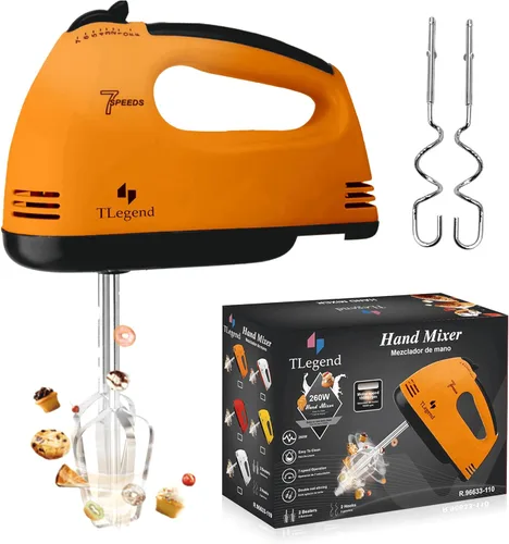Batidora de Mano Eléctrica Portátil – Mezclador Eléctrico de 7 Velocidades de Ultra Potencia (Naranja)