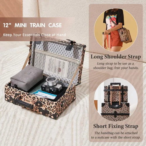 Miniatura 5 de Unitravel Juego de equipaje vintage de 3 piezas para mujer con cerradura TSA, Leopardo