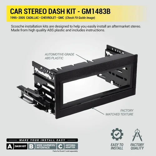 Miniatura 4 de Scosche GM1483B - Kit de tablero DIN individual compatible con selectos camionetas Cadillac, Chevrolet y GMC 1995-05 de tamaño completo, kit
