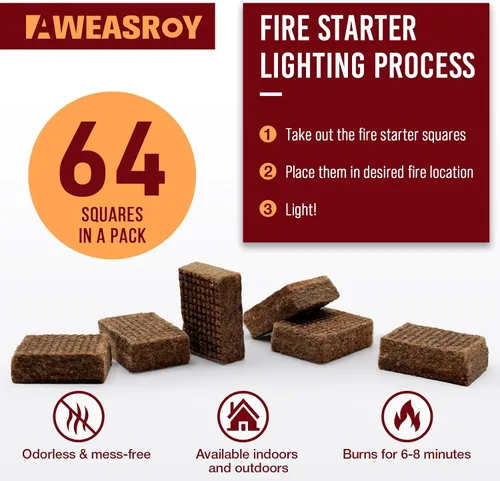 Miniatura 2 de Fire Starter Squares 192 - Arrancadores de fuego para chimenea, chimenea, parrilla de barbacoa, fuego de campamento, estufa de leña, resistente al
