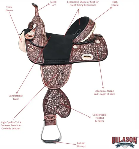 Miniatura 2 de HILASON Sillín de caballo sin árboles para niños, barril de cuero occidental americano, silla de montar de caballo silla de montar occidental