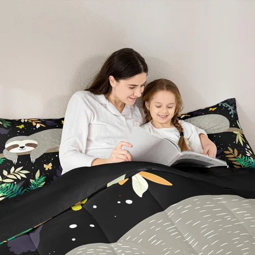 Miniatura 6 de Feelyou Juego de edredón de perezoso lindo juego de ropa de cama para niños y niñas, juego de edredón de mariposa de galaxia, hojas botánicas