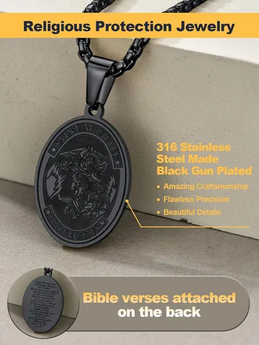 Miniatura 193 de U7 Saint Benedict/Michael Medal Necklace, 316L Stainless Steel Virgin Mary Necklace for Men Women, Bible Verse Protection Necklace Catholic