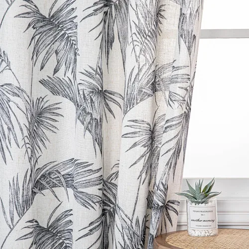 Miniatura 8 de MYSKY HOME Cortinas de lino para sala de estar, patrón de hojas, semitransparentes, cortinas verticales, decoración de estilo hawaiano, textura